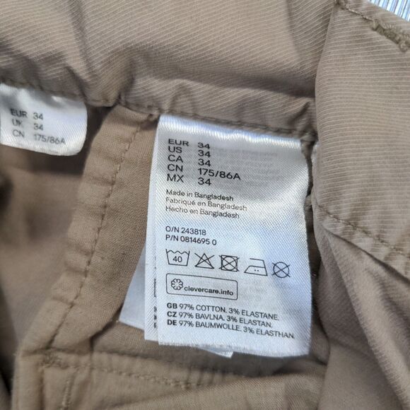 Divided H&M Men's Cargo Pants Tan Size 34 Flat Front Multi-Pocket Tapered Leg - Picture 10 of 12